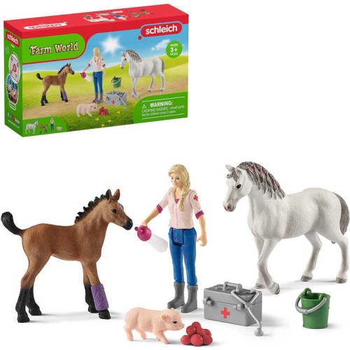 SCHLEICH Návštěva lékaře u klisny a hříběte herní set 2 koníci s doplňky