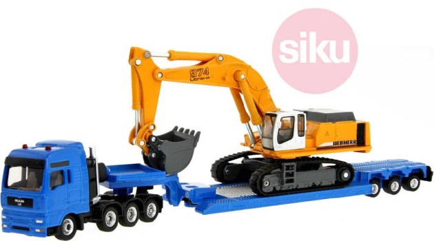 SIKU Tahač s nákladem MAN TG-A set s bagrem Liebherr 974 model 1:87 kov
