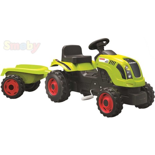SMOBY Baby traktor dětský šlapací CLAAS zelený s vlečkou a klaksonem plast