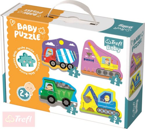 TREFL Baby puzzle Stavební auta velké dílky 4v1 set 18 dílků pro miminko
