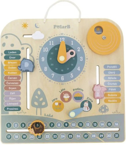VIGA DŘEVO PolarB Kalendář naučný s hodinami Modrý CZ *DŘEVĚNÉ HRAČKY*