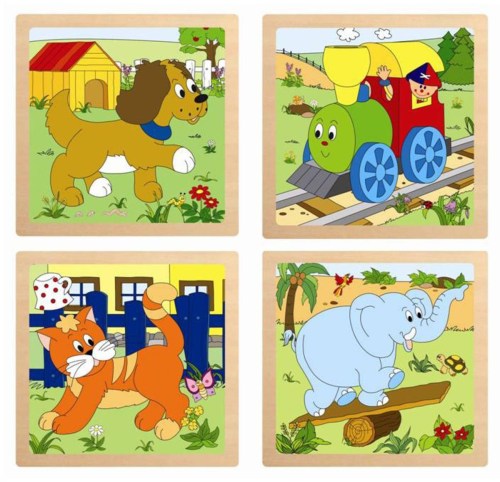 WOODY DŘEVO Puzzle baby vkládací na desce 4 dílky v rámečku 4 druhy