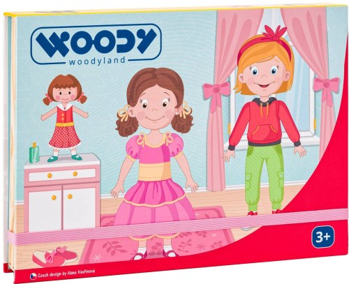 WOODY DŘEVO Puzzle skládačka magnetické tvary 39ks Módní salon