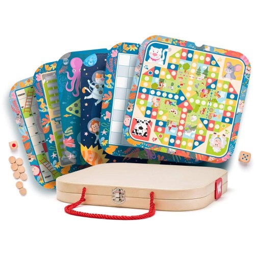 WOODY DŘEVO Soubor her v kufříku 6v1*SPOLEČENSKÉ HRY*