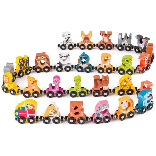 WOODY DŘEVO Vláček zvířátka s abecedou AJ *DŘEVĚNÉ HRAČKY*