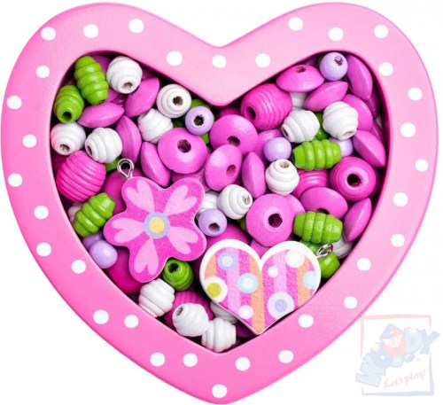 WOODY DŘEVO Korálky navlékací v srdíčku růžové *DŘEVĚNÉ HRAČKY*