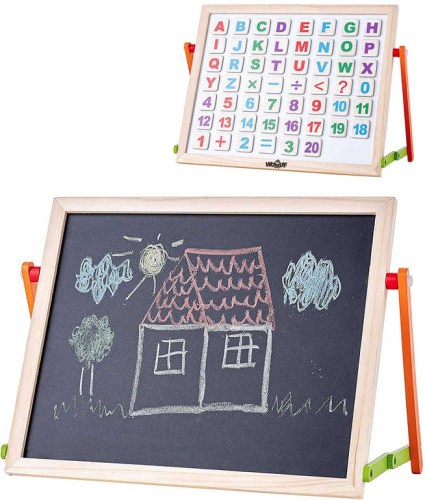 WOODY DŘEVO Tabulka magnetická stolní oboustranná set s abecedou a číslicemi