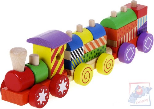 WOODY DŘEVO Baby vláček barevný navlékací set s kostkami pro miminko