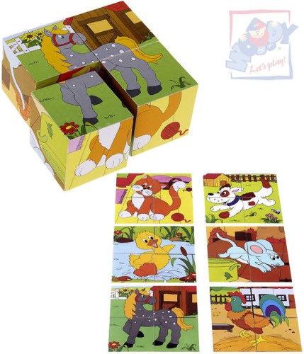 WOODY DŘEVO Kostky obrázkové 5cm statek set 4ks kubus *DŘEVĚNÉ HRAČKY*
