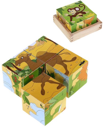 WOODY DŘEVO Kubus Safari obrázkové dětské kostky 4ks *DŘEVĚNÉ HRAČKY*